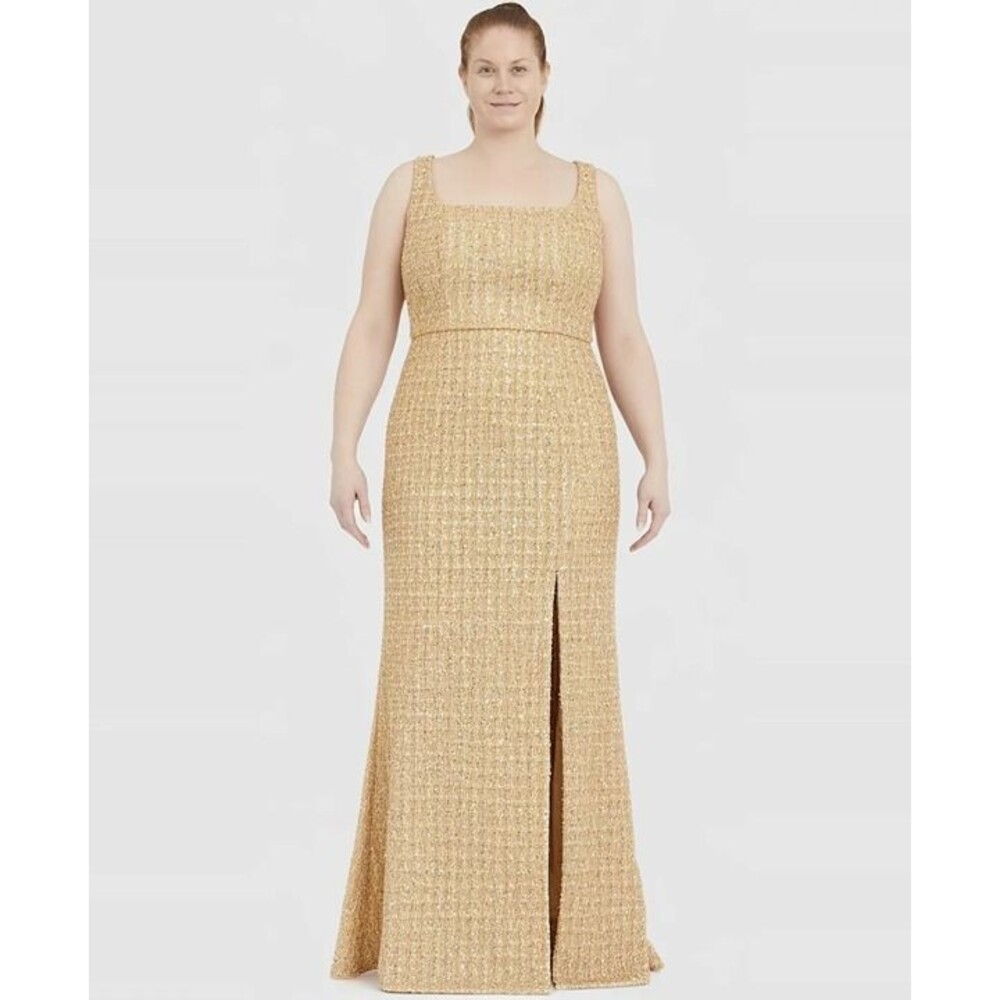 NWT Size 14 Adrianna Papell Sequin Square Neck Boucle Gown